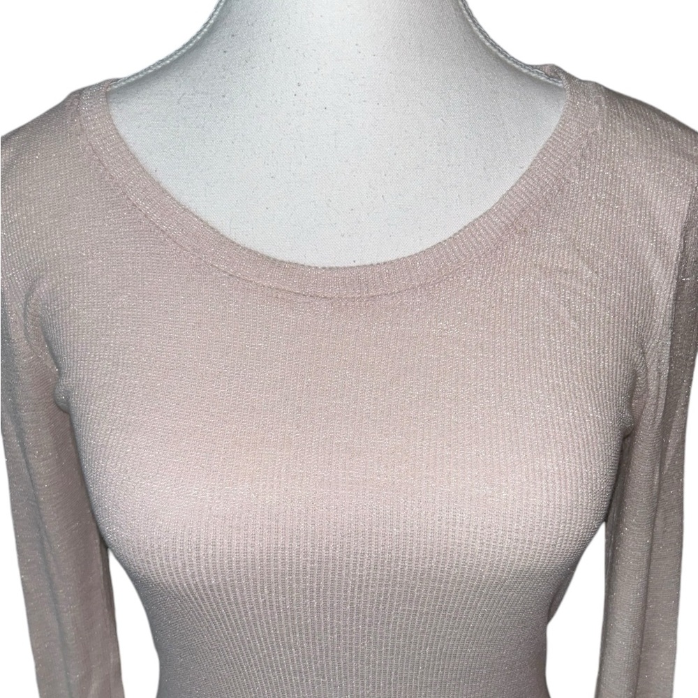 Michael Stars Pink Ribbed Shimmer Long Sleeve Top S - Picture 5 of 10